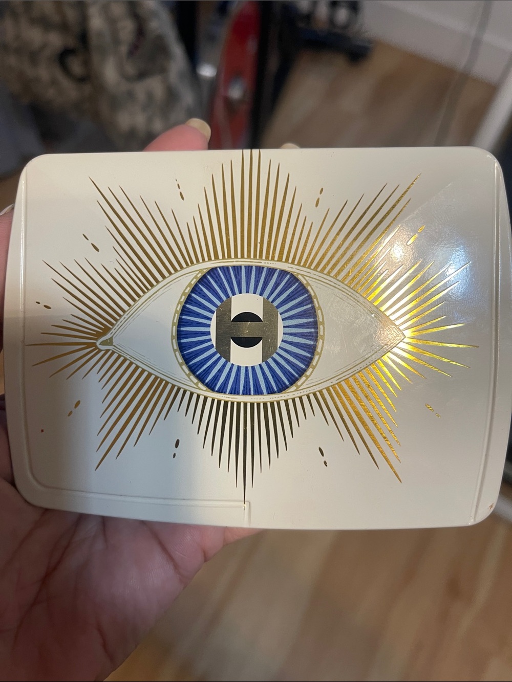 Eye Motif Cosmetic Compact - White, Gold & Blue